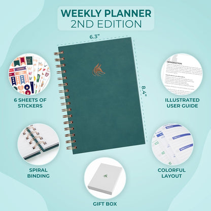 Clever Fox Planner 2nd Edition – Colorful Weekly & Monthly Goal Planner, Time Management & Productivity Organizer, Undated, A5 (Dark Teal)