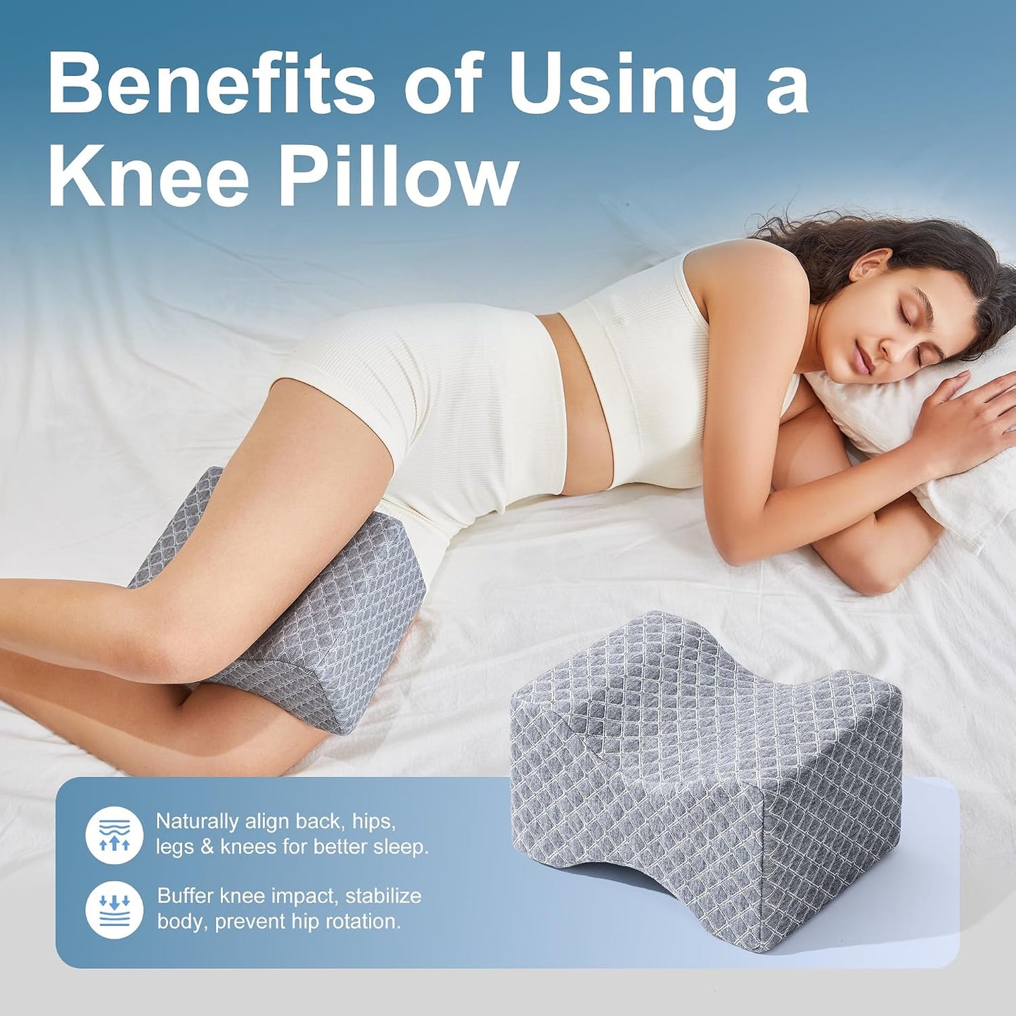 UJPFEO Knee Pillow for Side Sleepers, Leg Pillow for Sciatica, Back, HIPS, Knees, Joints Pain Relief,Pillows for Between Legs While Sleeping Spine Alignment Support & Relieves Pressure