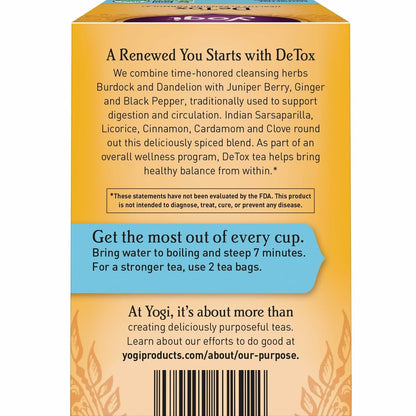 Yogi Tea DeTox Tea - 16 Tea Bags per Pack (6 Packs) - Organic Detox Tea for Digestive & Circulation Support - Includes Burdock, Dandelion, Ginger Root, Black Pepper, Cardamom & Juniper Berry