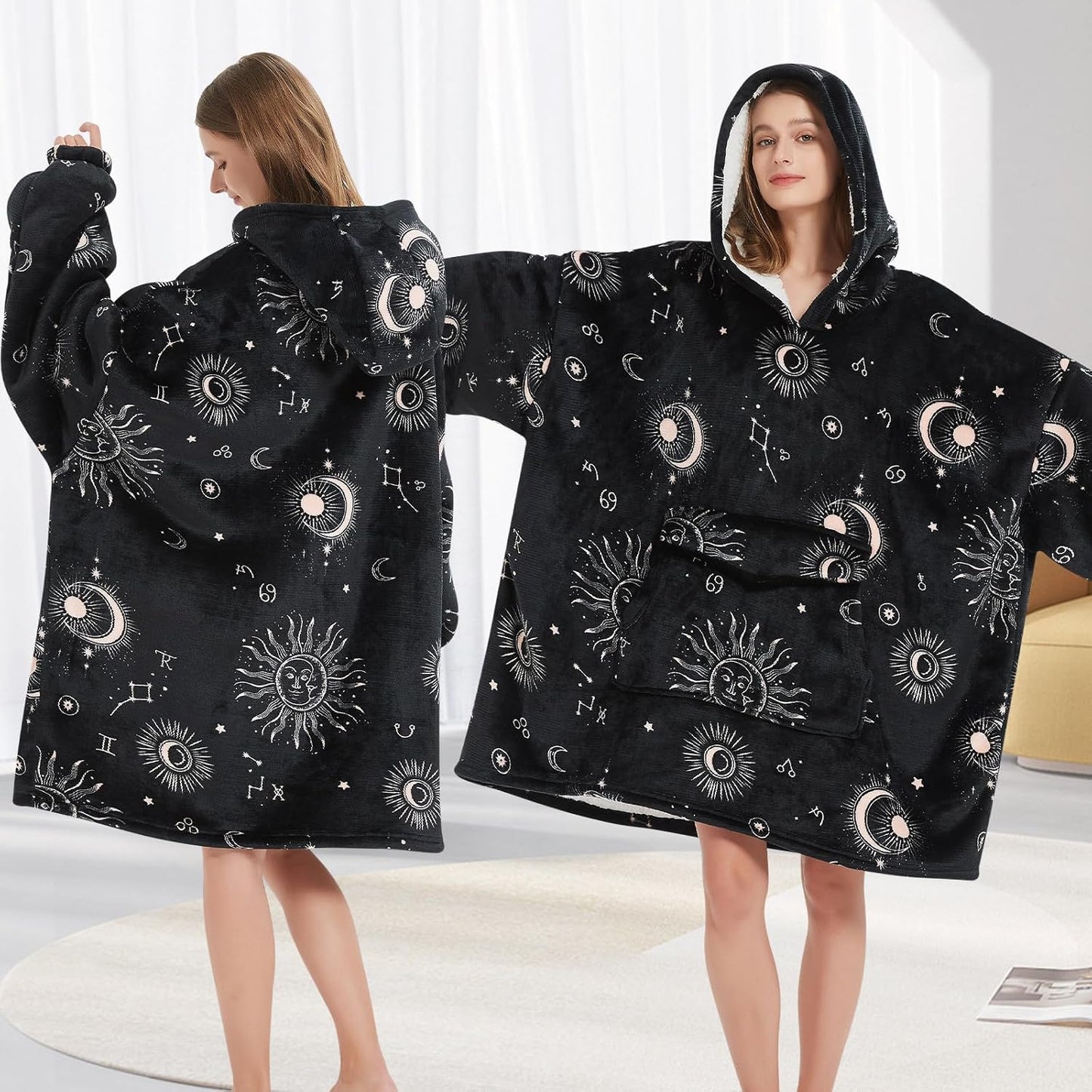 Fiosnow Sun and Moon Blanket Hoodies for Women and Men Adult Oversize Wearable Blanket Hoodies for Soft and Warm