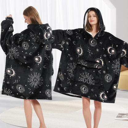 Fiosnow Sun and Moon Blanket Hoodies for Women and Men Adult Oversize Wearable Blanket Hoodies for Soft and Warm