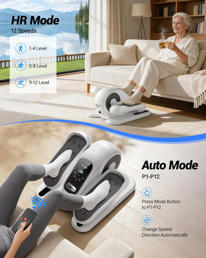 UMAY Under Desk Elliptical Eclipse Leg Exerciser Electric as seen on TV | Foot Pedal Peddler Seated Exercise Machine for Seniors 12 Level Speeds Manual Auto Mode with Remote for Home Office