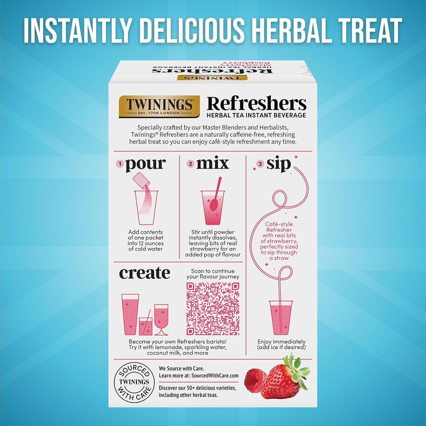 Twinings Strawberry & Raspberry Herbal Iced Tea, 72 Oversized Tea Bags, Makes 18 Pitchers or 144 Servings, Unsweetened, Naturally Caffeine-Free, 72 Count (Pack of 1)
