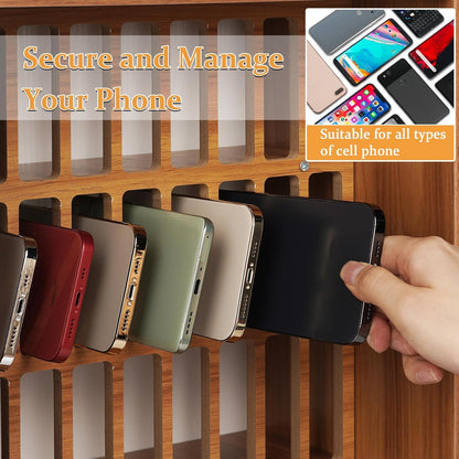 Cell Phone Holder Classroom 36 Slots Wooden Cell Phone Storage Cabinet Pocket Chart with Handle and Security Lock for Classroom Office (36 Grid Cabinet Black)