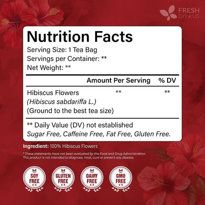 FreshDrinkUS, Premium Hibiscus Flower Tea, 235 Count, Pure, Caffeine Free