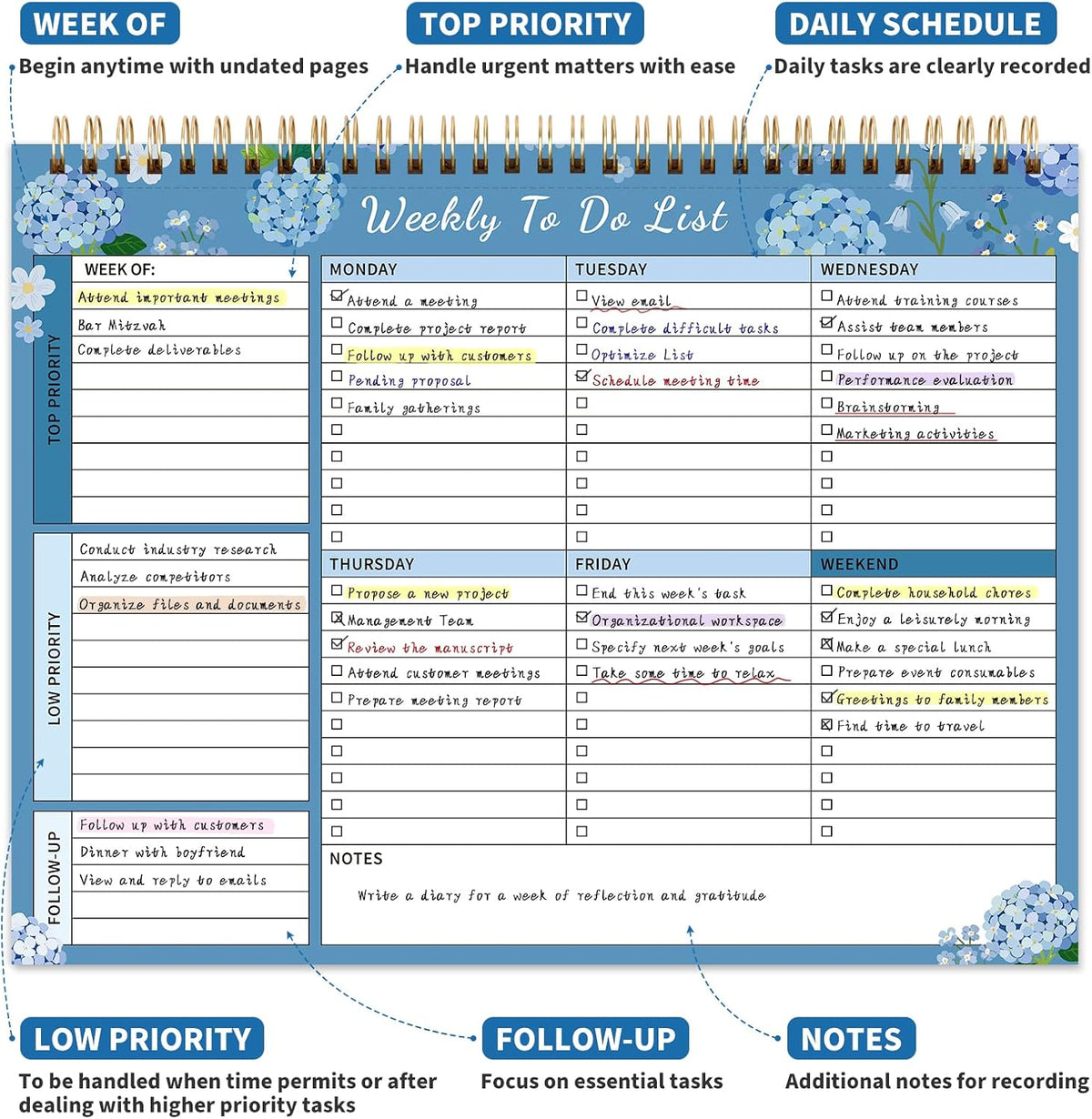 104 Pgs To Do List Notepad, 52 Undated Sheets Duplex-printed