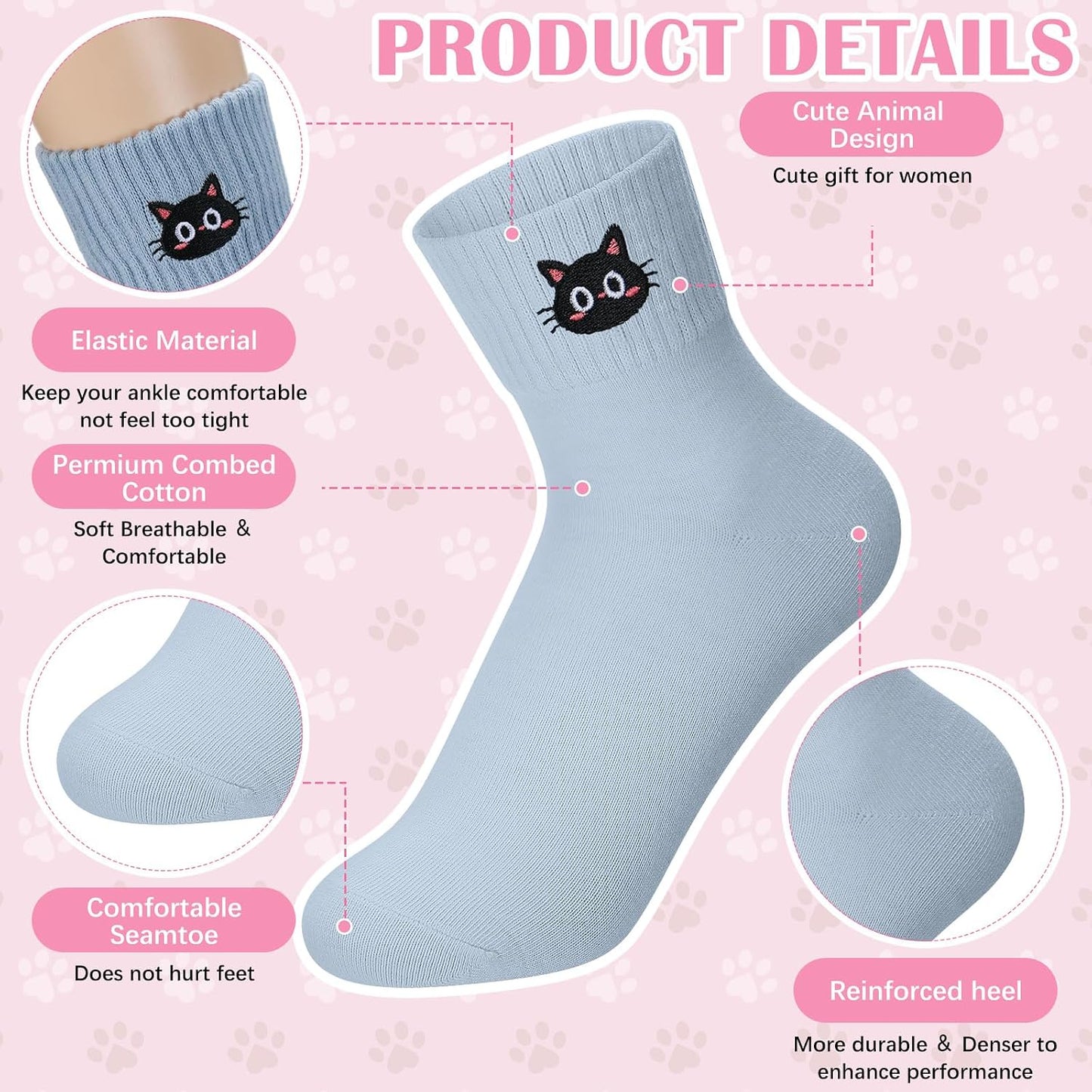 Eurzom 10 Pairs Socks Womens Crew Elastic Ankle Length Cotton Socks Aesthetic Cute Lightweight Low Cut Gifts for Women - Colors A