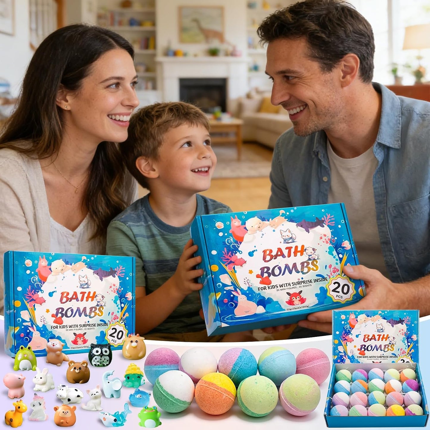 20 Pack Bath Bombs for Kids with Surprise Inside Bubble Bath Toys Organic Natural Bath Bombs Set Easter Basket Stuffers Birthday Christmas Gift for Kids 3 4 5 6 7 8 Years Old Boys Toddlers Girls
