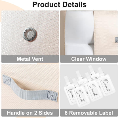 Comforter Storage Bag - 130L Large Capacity Blanket Storage Bags 4-Layer Ultra Space Saving Self Compression Organizer, Washable Compression Bags for Storage Comforter Blanket, Beige