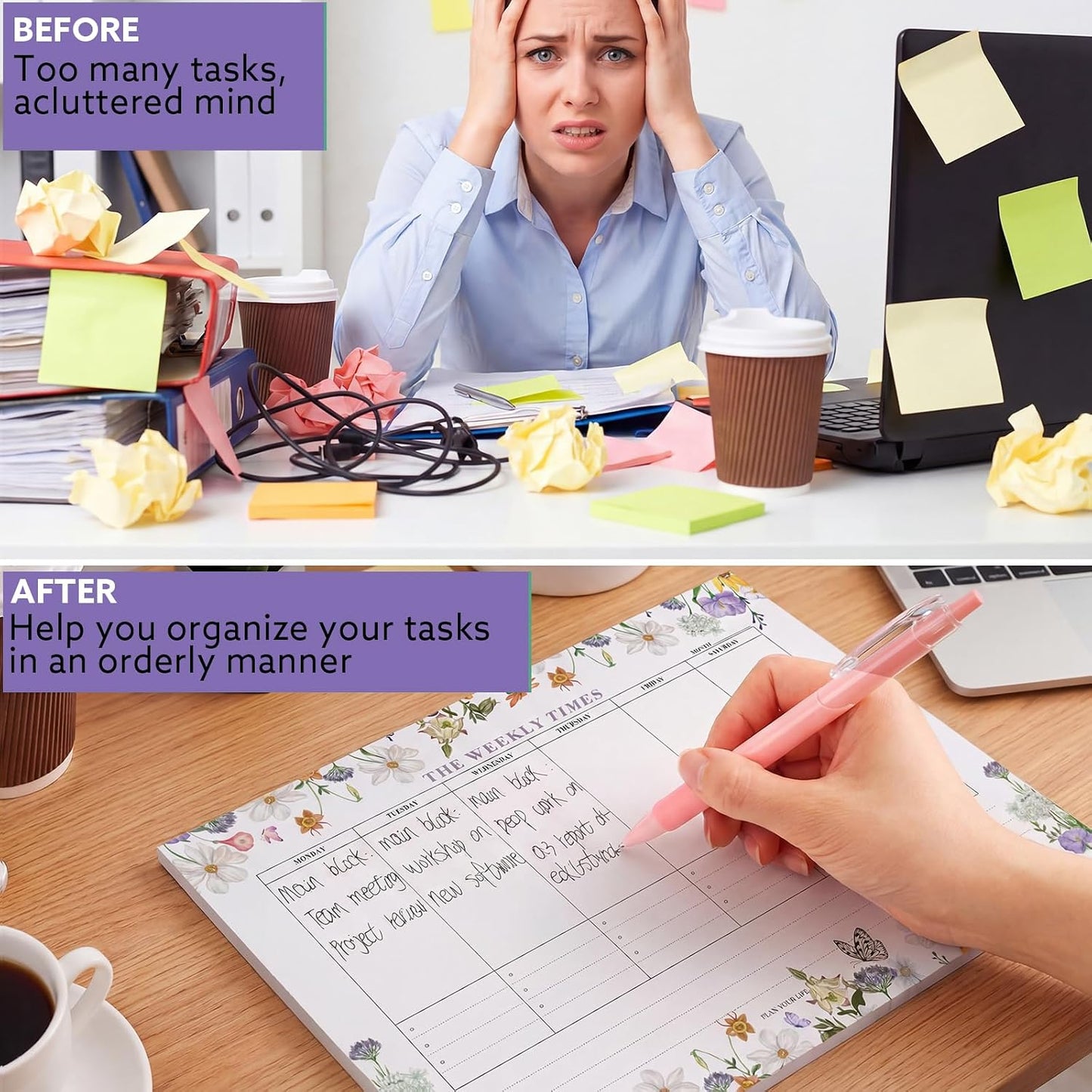 60 Sheets Weekly Pad, Tear Off Weekly Planner Notepad with Daily Schedule Weekly to Do List Notepad（7x10” ）