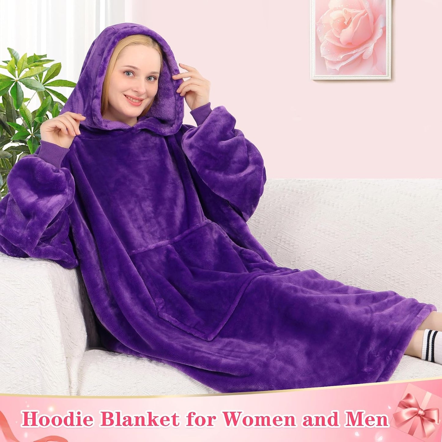 Waitu Wearable Blanket Sweatshirt Gifts for Women and Men, Warm and Cozy Giant Blanket Hoodie, Thick Flannel Blanket with Sleeves and Giant Pocket - Dark Gray