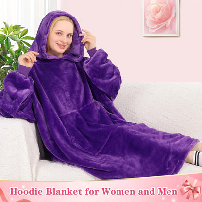Waitu Wearable Blanket Sweatshirt Gifts for Women and Men, Warm and Cozy Giant Blanket Hoodie, Thick Flannel Blanket with Sleeves and Giant Pocket - Dark Gray