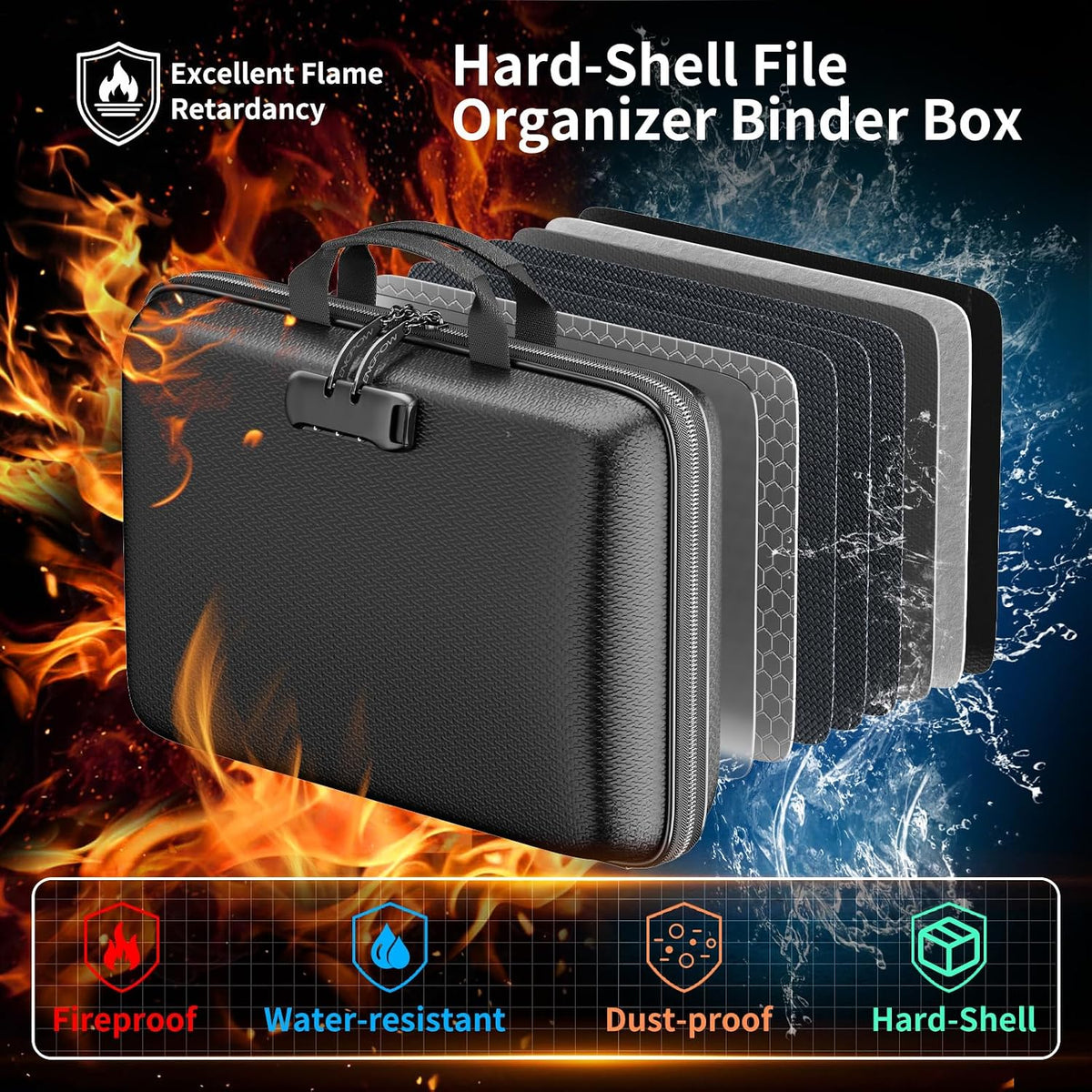 ENGPOW Fireproof Document Organizer Box with Lock & 24 Pack Binder Pockets