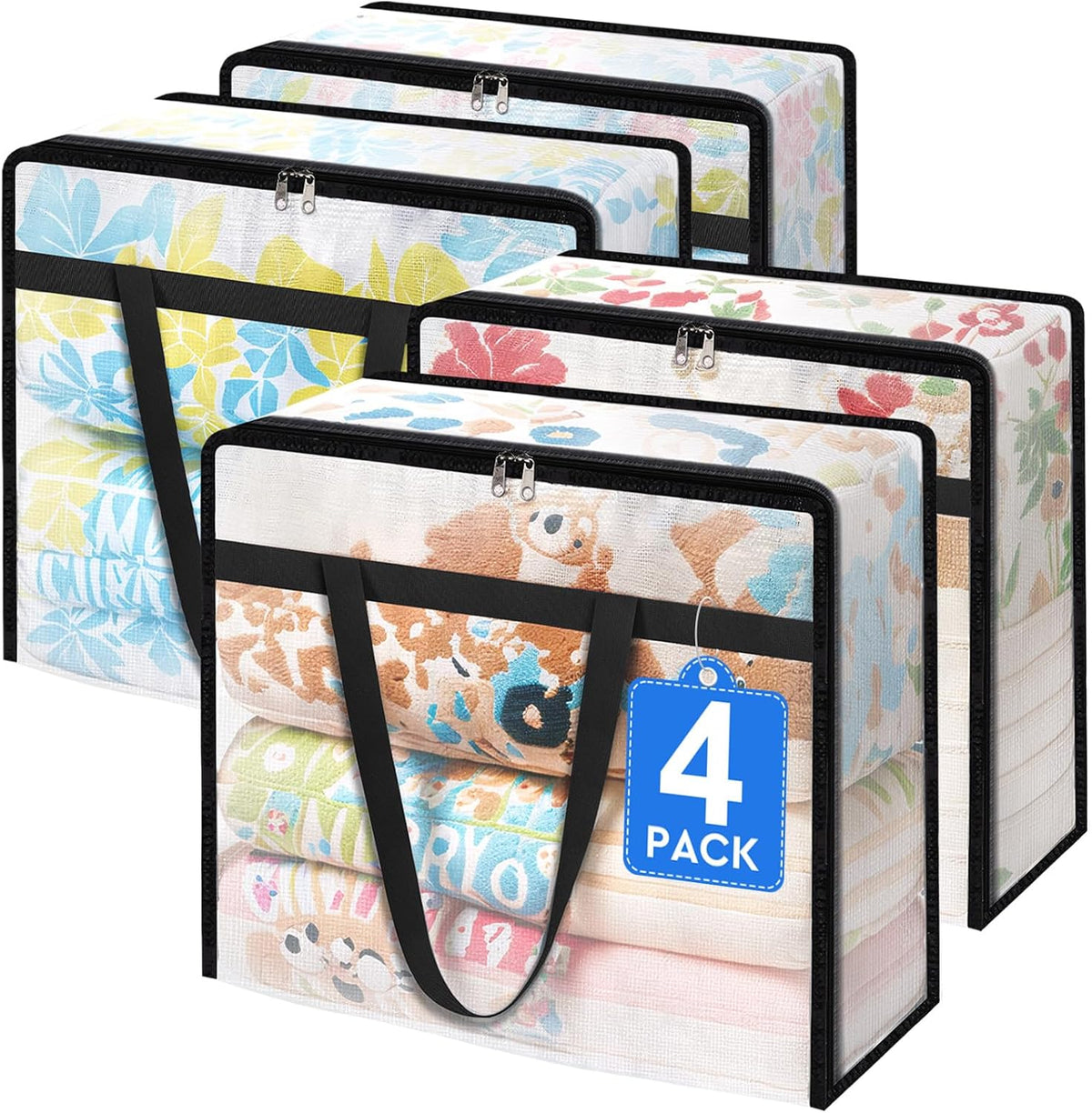 TasticTotes 6 Pack Clear Storage Bags for Comforter, Clothes & Bedding, 40L