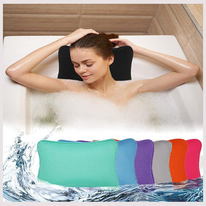 Bathtub Pillow, Non Slip, Breathable Soft, Comfortable Head Neck Support, Machine Washable, 2 Large Suction Cups (White)