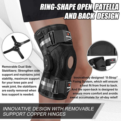 NEENCA Professional Knee Brace for Knee Pain, Hinged Knee Support with Patented X-Strap Fixing System, Medical for Pain Relief, Arthritis, Meniscus Tear, ACL, PCL, MCL, Runner, Sport