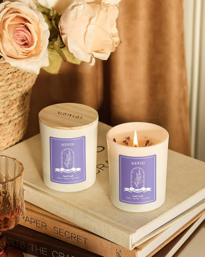 AOOVOO Lavender Scented Candles for Women - Aromatherapy Candle with Crystals Inside, 10oz Soy Candles for Home Scented, Birthday Gifts Mothers Day Candle for Women Mom