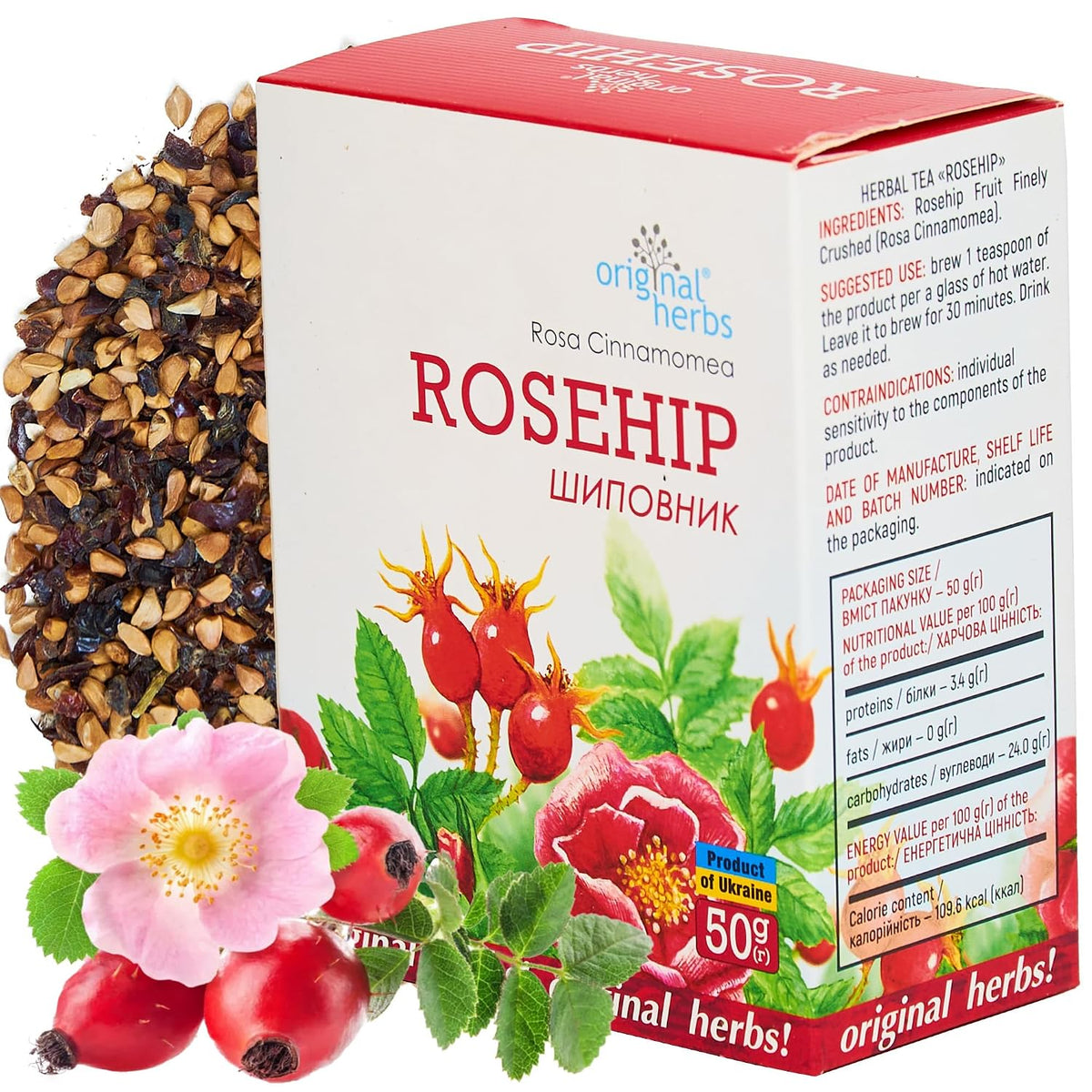 Rosehip Herbal Tea (Rosa Cinnamomea) - Wild Crafted Original Herbs Tea 50g | High Vitamin C Fruit Tea for Immune Support and Relaxation