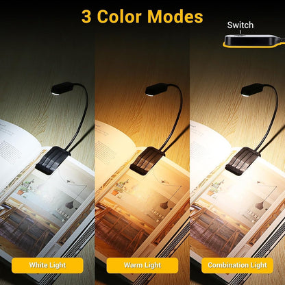 2 Pack Rechargeable Book Lights for Reading at Night, Eye-Caring Clip-On Reading Lights with 3 Color Temperatures & 3 Brightness Levels, Long Runtime Small Lightweight Clip on Lamp, Gifts for Reader