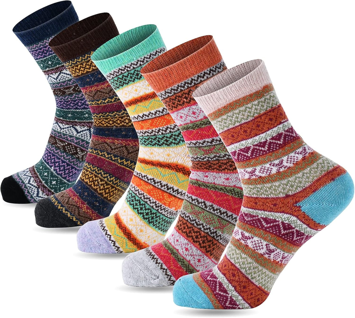 YANGYANG 5 Pairs Winter Warm Thick Crew Knit Socks for Women, Christmas Gifts, Stocking Stuffers