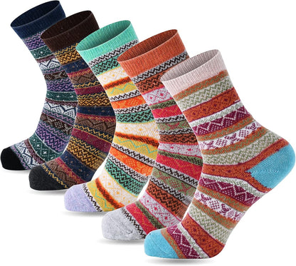 YANGYANG 5 Pairs Winter Warm Thick Crew Knit Socks for Women, Christmas Gifts, Stocking Stuffers