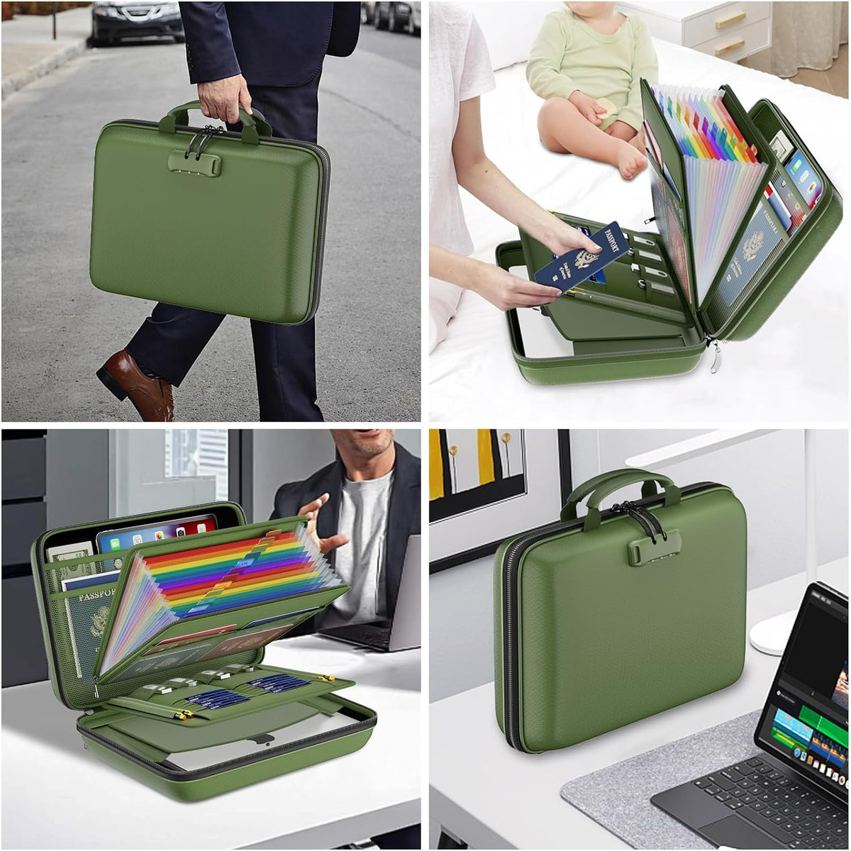 DocSafe Fireproof File Organizer with Lock, Hard-Shell Case Fireproof Document Box with 13 Pocket Accordion File Folder, Portable Home Office Travel Safe Storage for Important Documents Laptop Beige