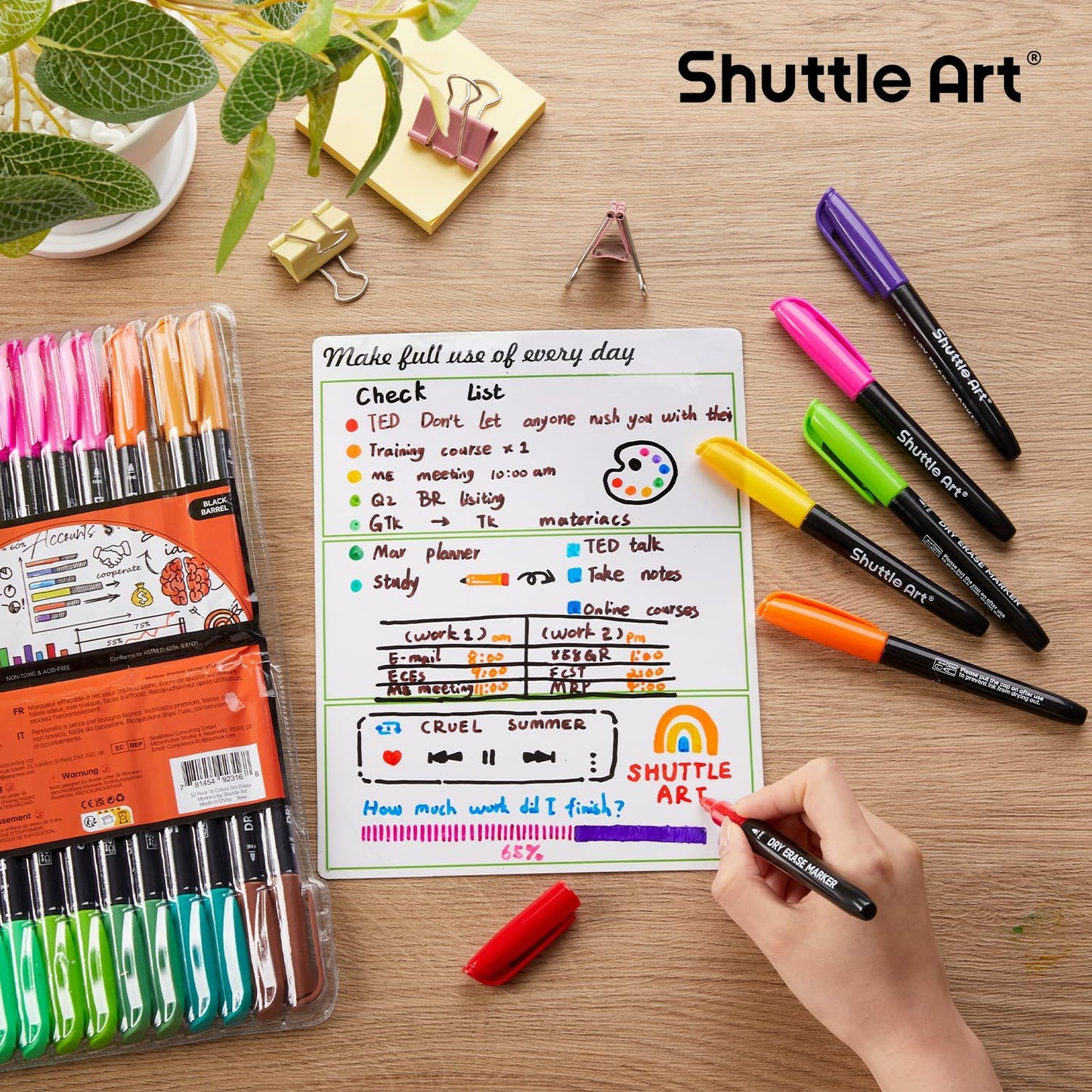 Shuttle Art Magnetic Whiteboard Markers, 20 Pieces Fine Tip and Eraser, Dry Erase Whiteboard Markers, for Writing on Whiteboards, Weekly Planner, Glass for School Office Home