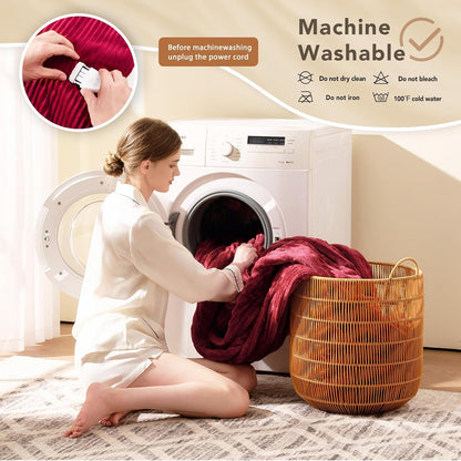 Homemate Heated Blanket Electric Throw - 50"x60" Heating Blanket Throw 1/2/4/6/8 Hours Auto-Off 10 Heat Levels Over-Heat Protection Soft Flannel Sherpa Heater ETL Certification