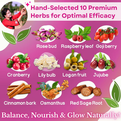 Dr. Lu's Happy Girl Tea | 100% Natural Herbal Tea for Hormone Balance, Menstrual, PMS, PCOS & Menopause | Antioxidant & Anti-Aging Rose Tea with Raspberry Leaf, Cranberries, Goji Berries & More