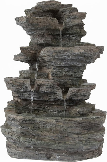 Pure Garden Tabletop Cascading Rock Waterfall Fountain with Lights, Gray