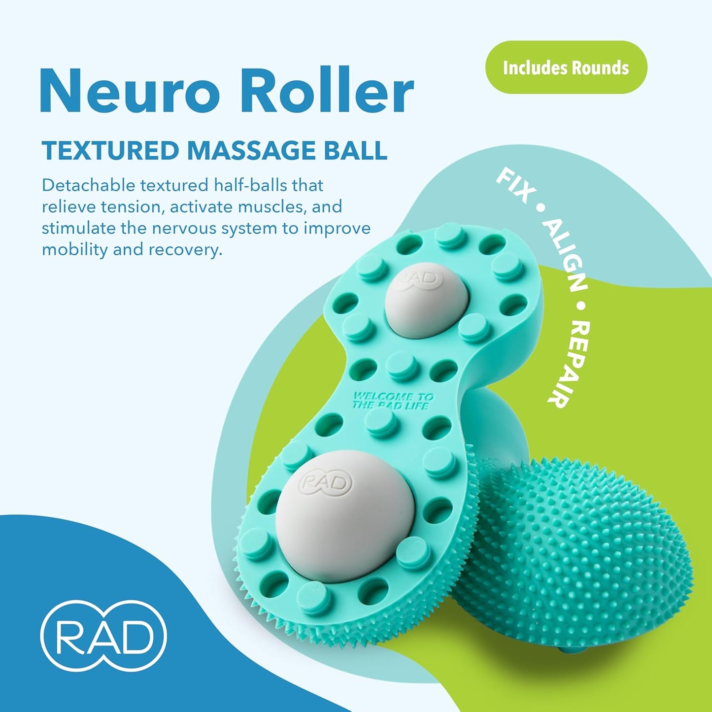 RAD The Original Neuro Ball – Foot Roller & Textured Massage Ball for Myofascial Release, Plantar Fasciitis, Hands & Face – Spiky Therapy Tool for Muscle Relief