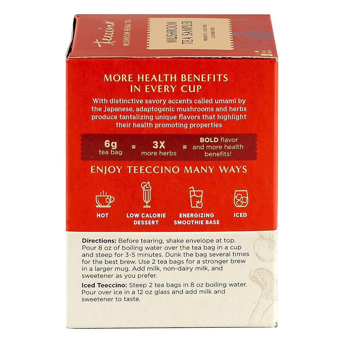 Teeccino Mushroom Herbal Tea - Mushroom Adaptogen Tea Sampler - 12 Tea Bags - Support Your Health With Mushrooms and Adaptogenic Herbs, Prebiotic, Caffeine Free, Acid Free