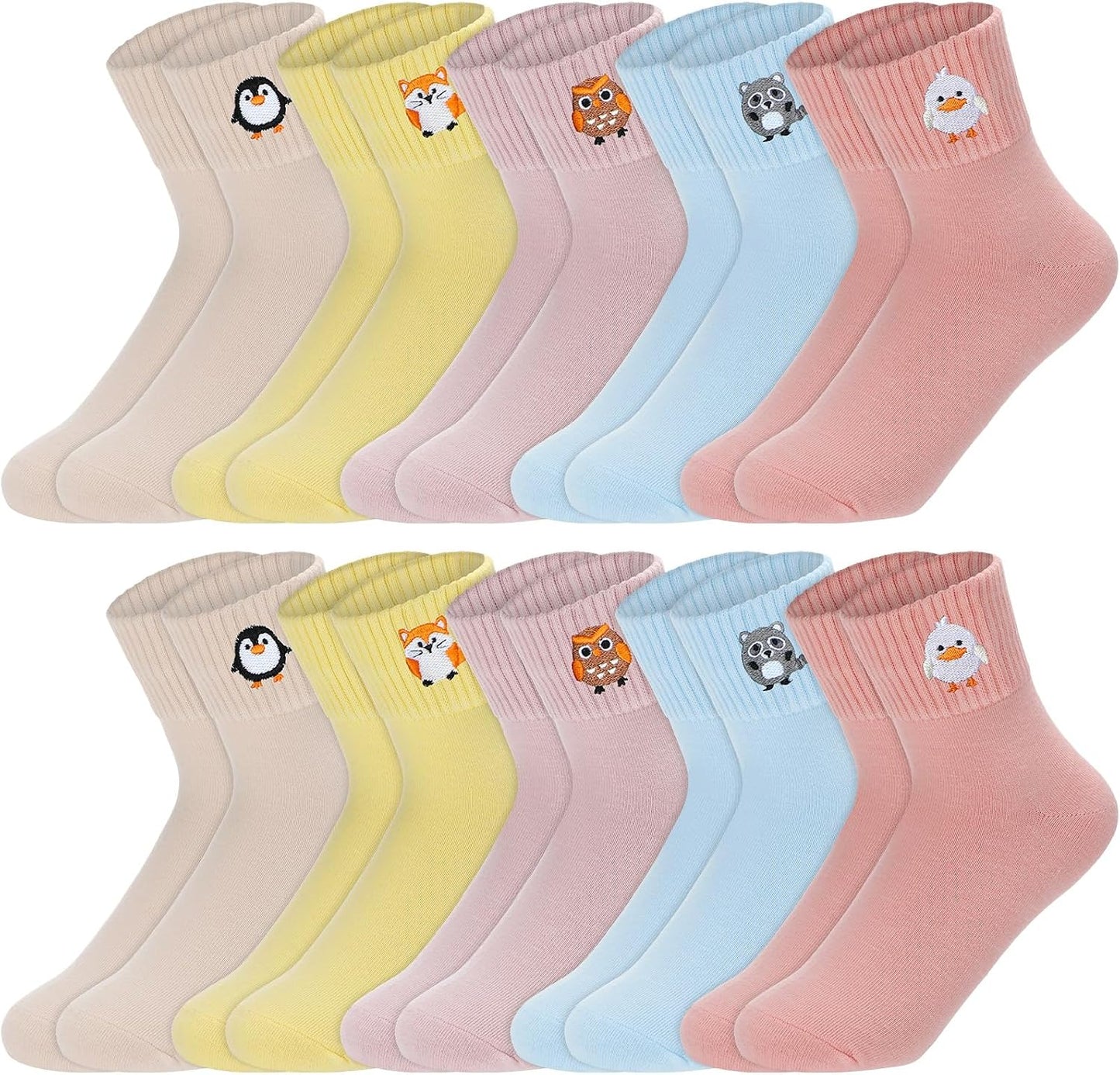 Eurzom 10 Pairs Socks Womens Crew Elastic Ankle Length Cotton Socks Aesthetic Cute Lightweight Low Cut Gifts for Women - Colors B