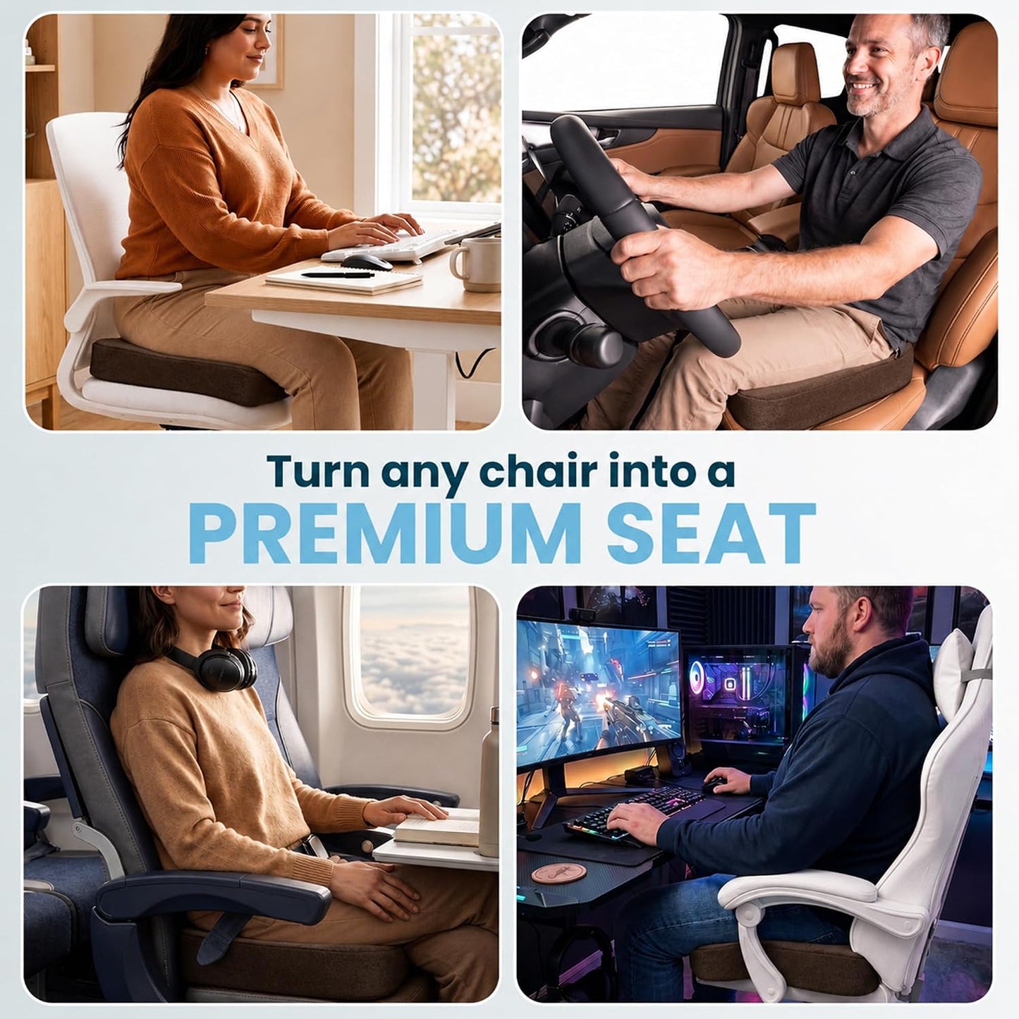 ComfiLife Gel Enhanced Seat Cushion – Office Chair Cushion – Non-Slip Gel & Memory Foam Coccyx Cushion for Tailbone Pain - Desk Chair Car Seat Cushion Driving - Sciatica & Back Pain Relief (Navy)