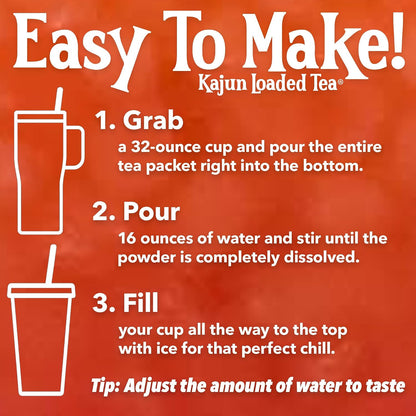 Kajun Loaded Tea Packets – Sweet Parish Peach | Peach & Strawberry Flavor | Sugar Free Energy Tea Powder | 250mg Green Tea Caffeine | Zero Calories | Keto Friendly