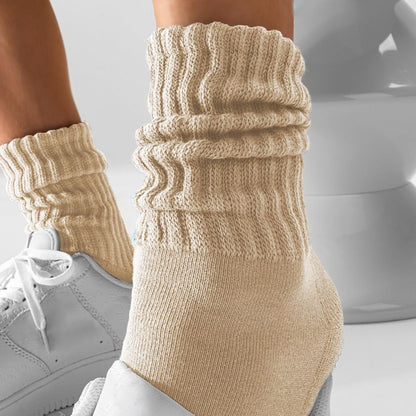 AugRing Women's Scrunch Crew Socks Retro 3-Pack Solid Cotton Boot Calf Chunky Ribbed Cozy Slouchy Socks Size 5-11