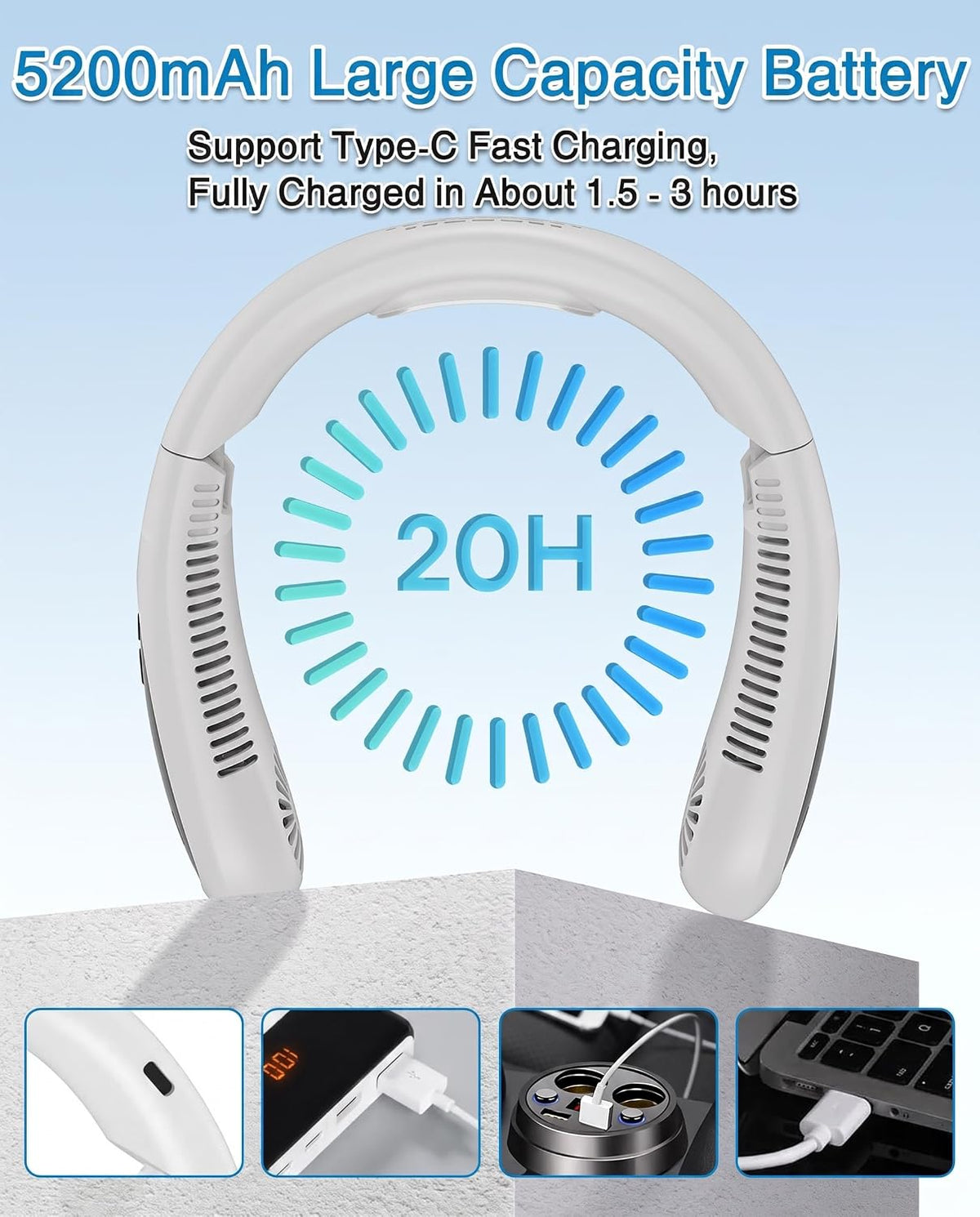 Neck Air Conditioner, Portable Neck Fan with Cooling Plate 360°Cooling Airflow, 5200mah Rechargeable USB Fan Hands Free Bladeless Wearable Foldable Mini Fan for Men Women Home Office Outdoor