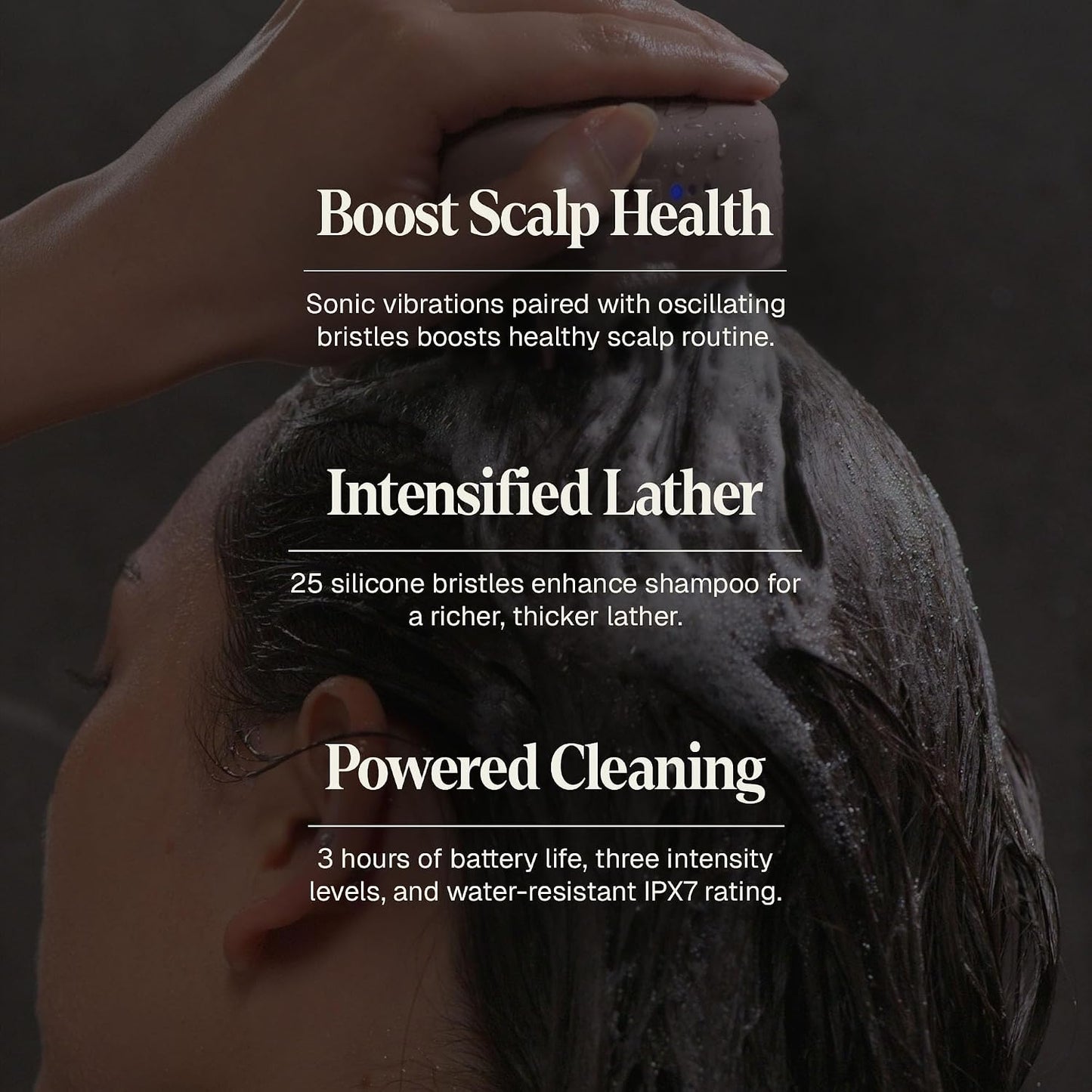 Black Wolf Sonic Scalp Scrubber - Electric Hair & Scalp Massager Brush with 3-Speed Oscillation - Rechargeable Shower Brush & Head Scrubber with Soft Silicone Bristles for Deep Clean & Exfoliation