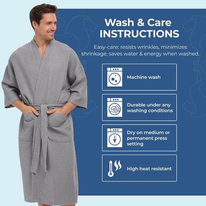 Monarch Square Waffle Spa Kimono Robe for Men or Women