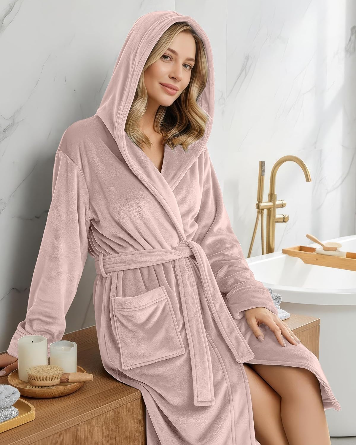 NY Threads Premium Womens Robe with Hood, Plush Fleece Long Bath Robe for Women, Fluffy Soft Women's Bathrobe