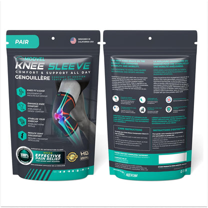 Modvel Compression Knee Brace for Women & Men, 2-Pack Knee Brace for Running Knee Pain, Knee Support Compression Sleeve, Workout Sports Knee Braces for Meniscus Tear, ACL & Arthritis Pain Relief