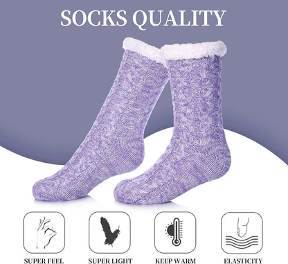 SDBING Women's Winter Super Soft Warm Cozy Fleece Lined Fuzzy Slipper Socks with Grippers
