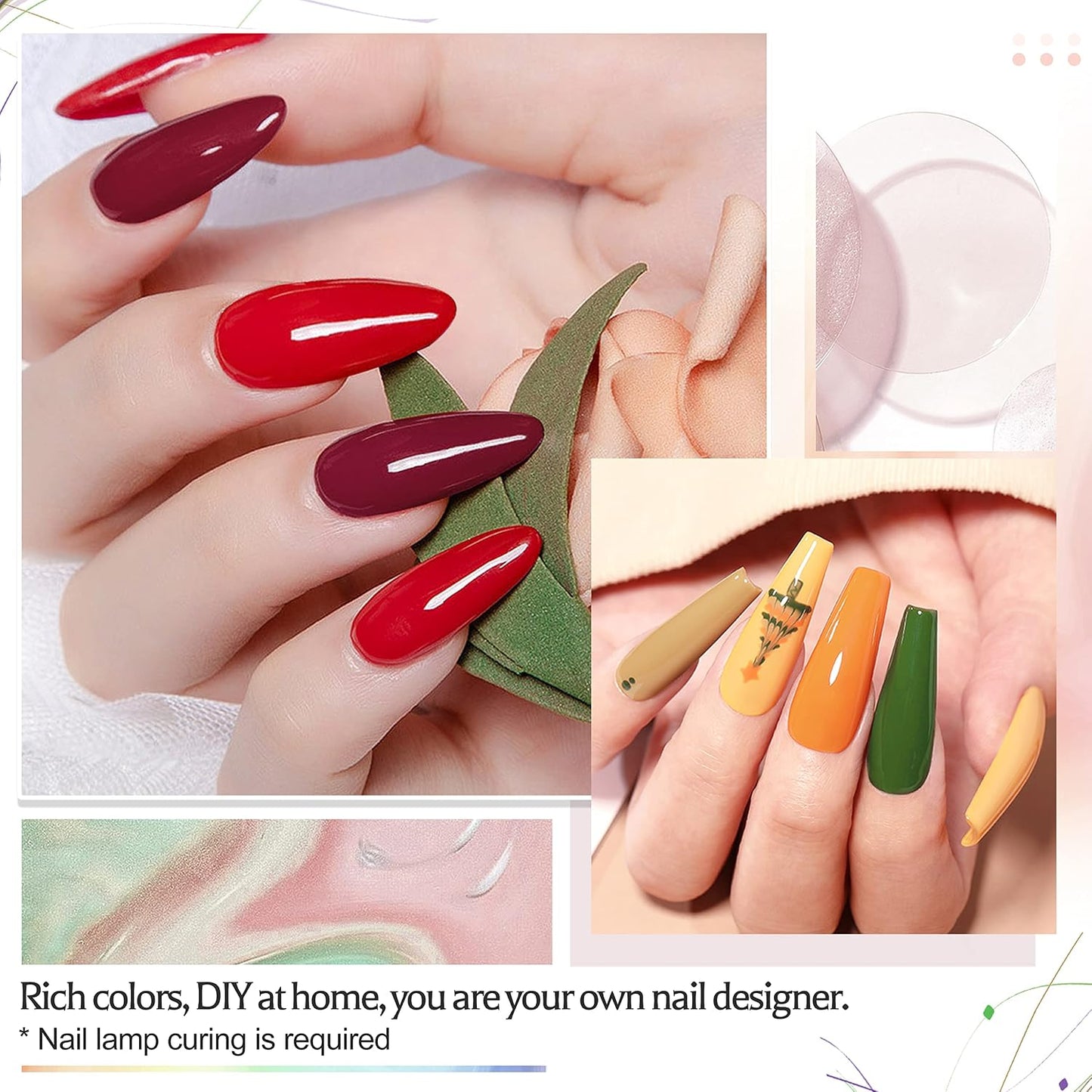 JODSONE Gel Nail Polish Kit 60 PCS with U V Light Soak off Base Top Coat 55 Shine Colors Gel Nail Kit Bright and Dark Brown Wine Red Series Manicure Set for Women and Girls