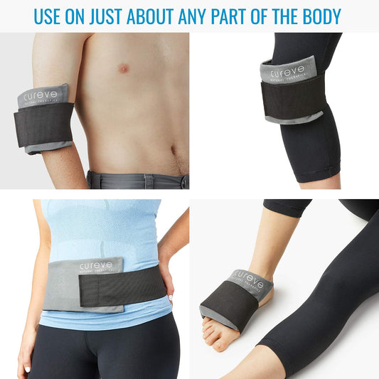 Hot and Cold Therapy Gel Ice Pack Compress Two Pack Set with Wrap by Cureve - Reusable with Wrap to Treat Injuries, Aches and Pains on Knee, Neck, Back, Shoulder, Foot, Headaches and TMJ