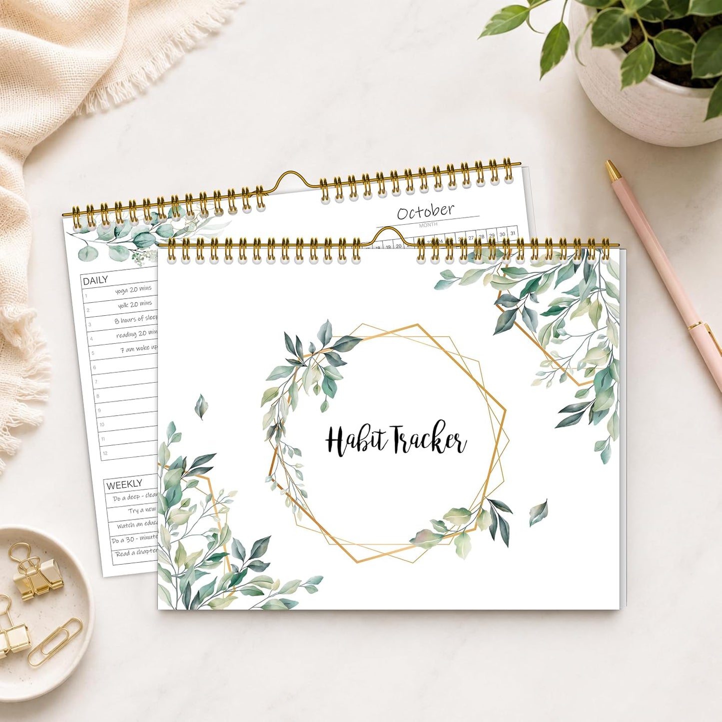Habit Tracker Calendar Undated for Daily, Weekly & Monthly, 8" x 10" (Pink)