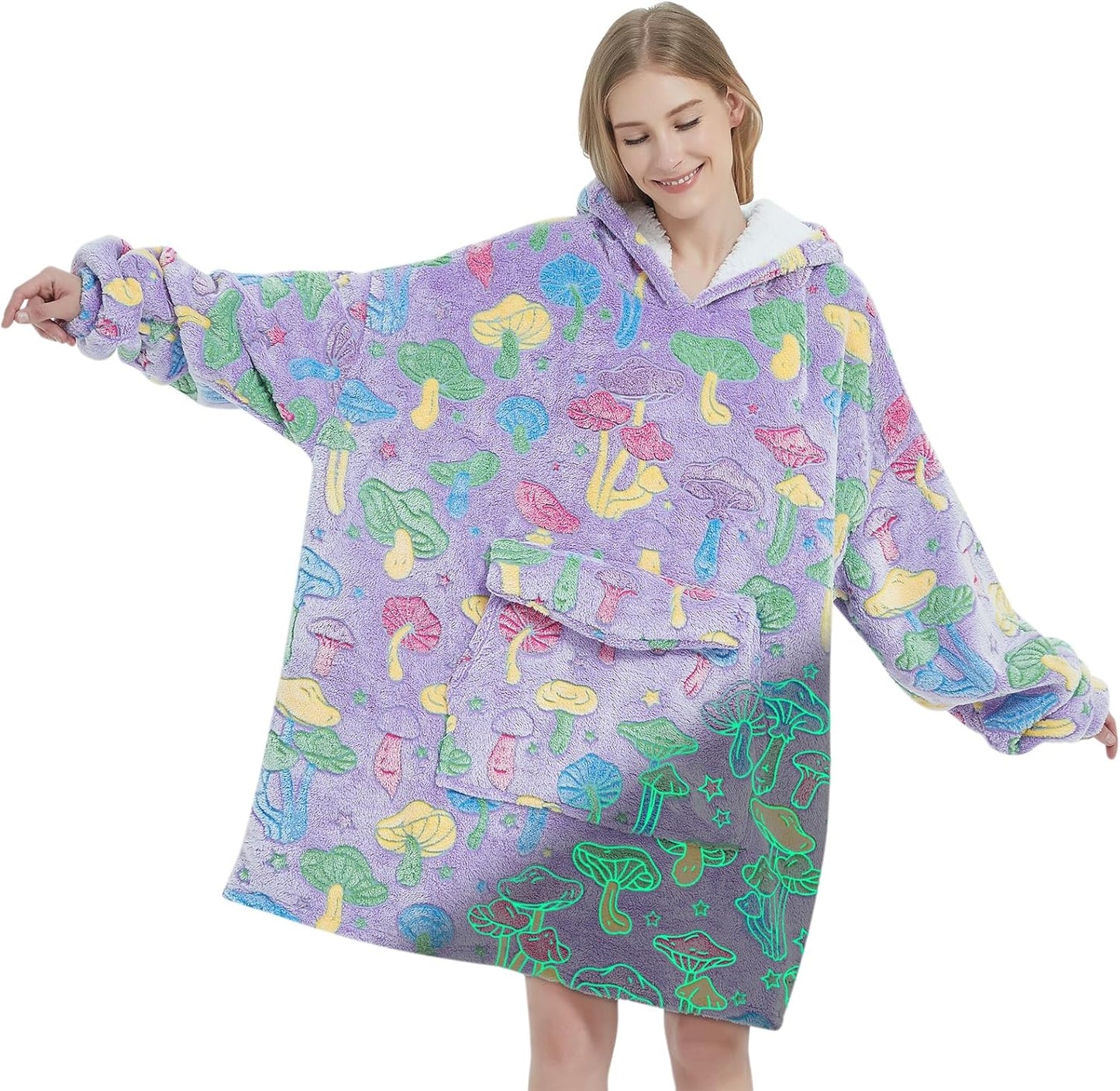 Mewkou Wearable Blanket Hoodie for Adult,Oversized Sherpa Fleece Blanket Hoodie for Women Men,Grey