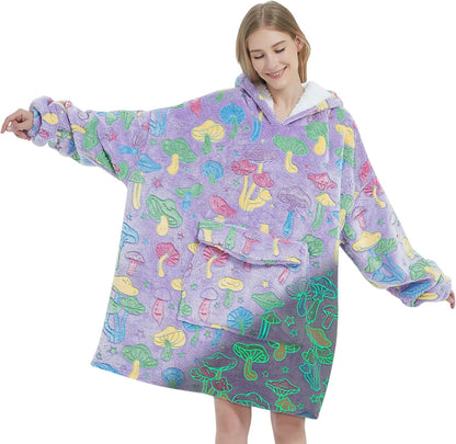 Mewkou Wearable Blanket Hoodie for Adult,Oversized Sherpa Fleece Blanket Hoodie for Women Men,Grey