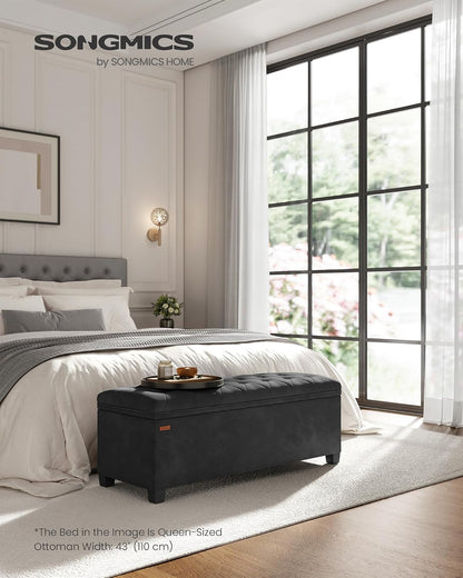 SONGMICS Storage Ottoman Bench, Foot Rest with Legs, 15.7 x 43.3 x 15.7 Inches, End of Bed Bench, Storage Chest, Load up to 660 lb, for Living Room, Bedroom, Entryway, Dark Gray ULSF088G01