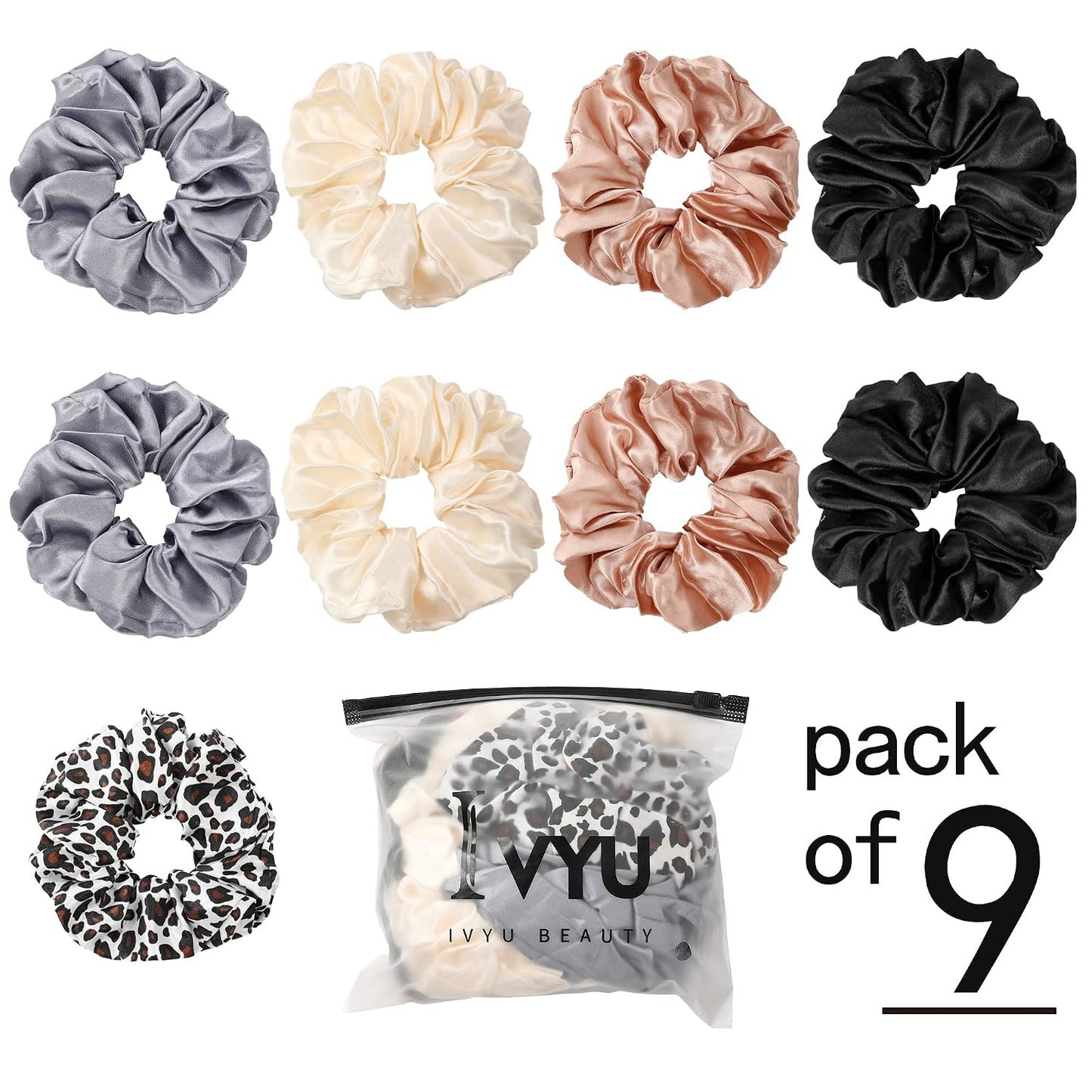 16 Pcs Scrunchies for Women - Black Satin Silk Scrunchies for Girls Hair Ties Elastics Bands Ponytail Holder Hair Accessories
