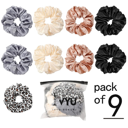 16 Pcs Scrunchies for Women - Black Satin Silk Scrunchies for Girls Hair Ties Elastics Bands Ponytail Holder Hair Accessories